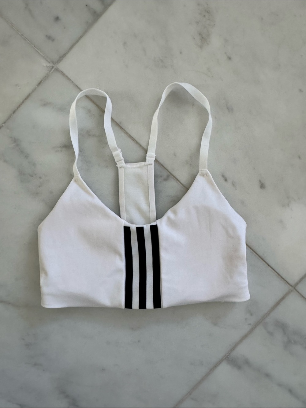 adidas White Sports Bralette with Black Triple Stripes